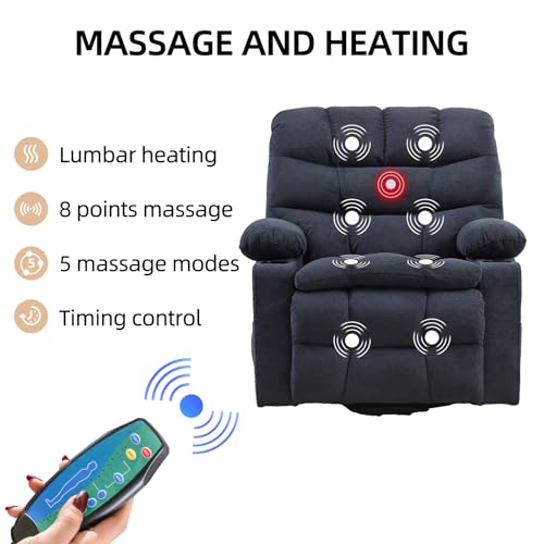 Phoenix Home Large Power Lift Recliner with Massage and Heat for Elderly, Heavy Duty & Safety Motion Reclining Mechanism, Ergonomic Electric Wider Chair with USB Port, 2 Hidden Cup Holders, Brown