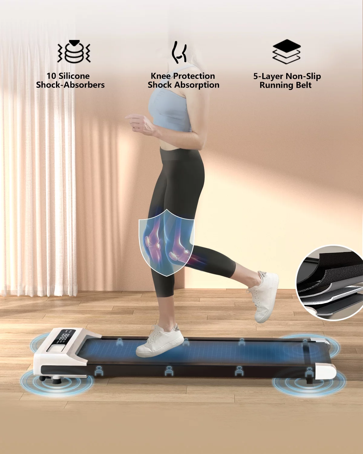 JURITS Walking Pad 2 in 1 for Walking and Jogging, Under Desk Treadmill for Home Office with Remote Control, Portable Walking Pad Treadmill Under Desk, Desk Treadmill in LED Display,White