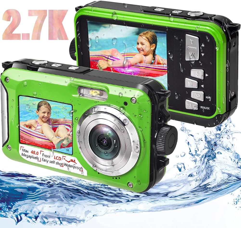 S & P Safe and Perfect Waterproof Digital Camera Underwater Camera Full HD 2.7K 48MP Waterproof Camera with Dual Screen | 16X Digital Zoom | Flashlight Green Pack of 2