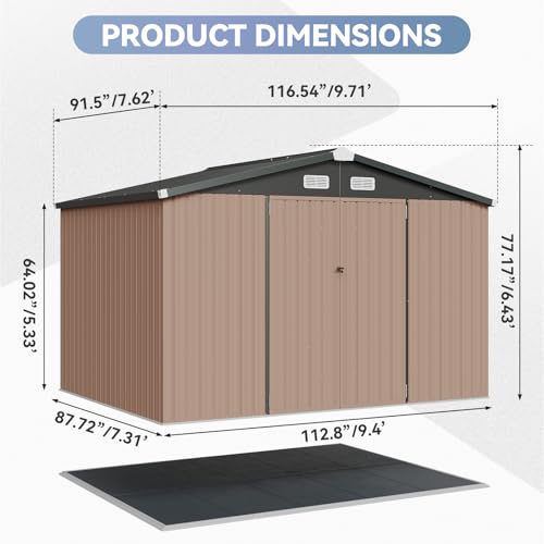 8'x4' Shed Galvanized Steel Storage Sheds with Triple Doors Weatherproof Outdoor Utility Sheds, Dual Lock Lean to Shed with Sloped Roof for Mower, Bike, Generator, Garden Tools (Black)