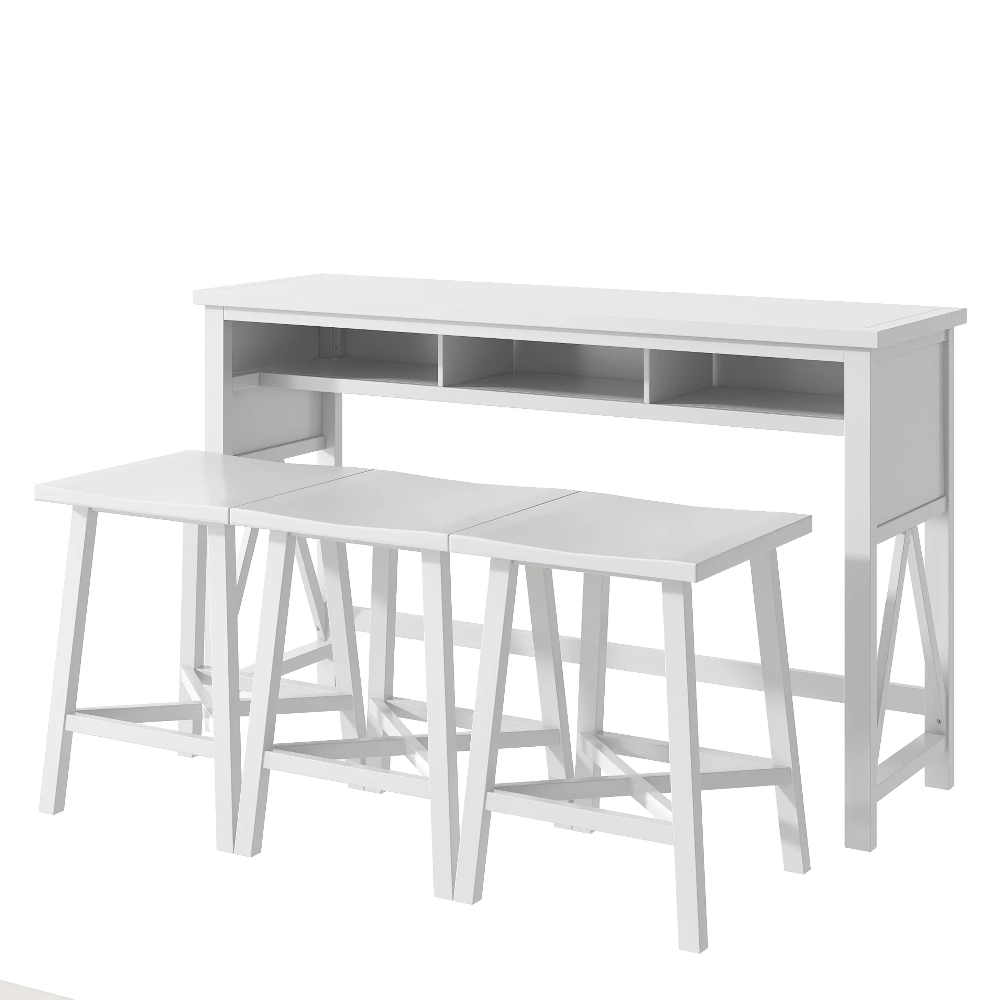 60" Dining Table Set for 3, Farmhouse Counter Height 4-Piece Dining Table Set, Console Kitchen Table Set with 3 Stools for Small Places Home Bar Pub
