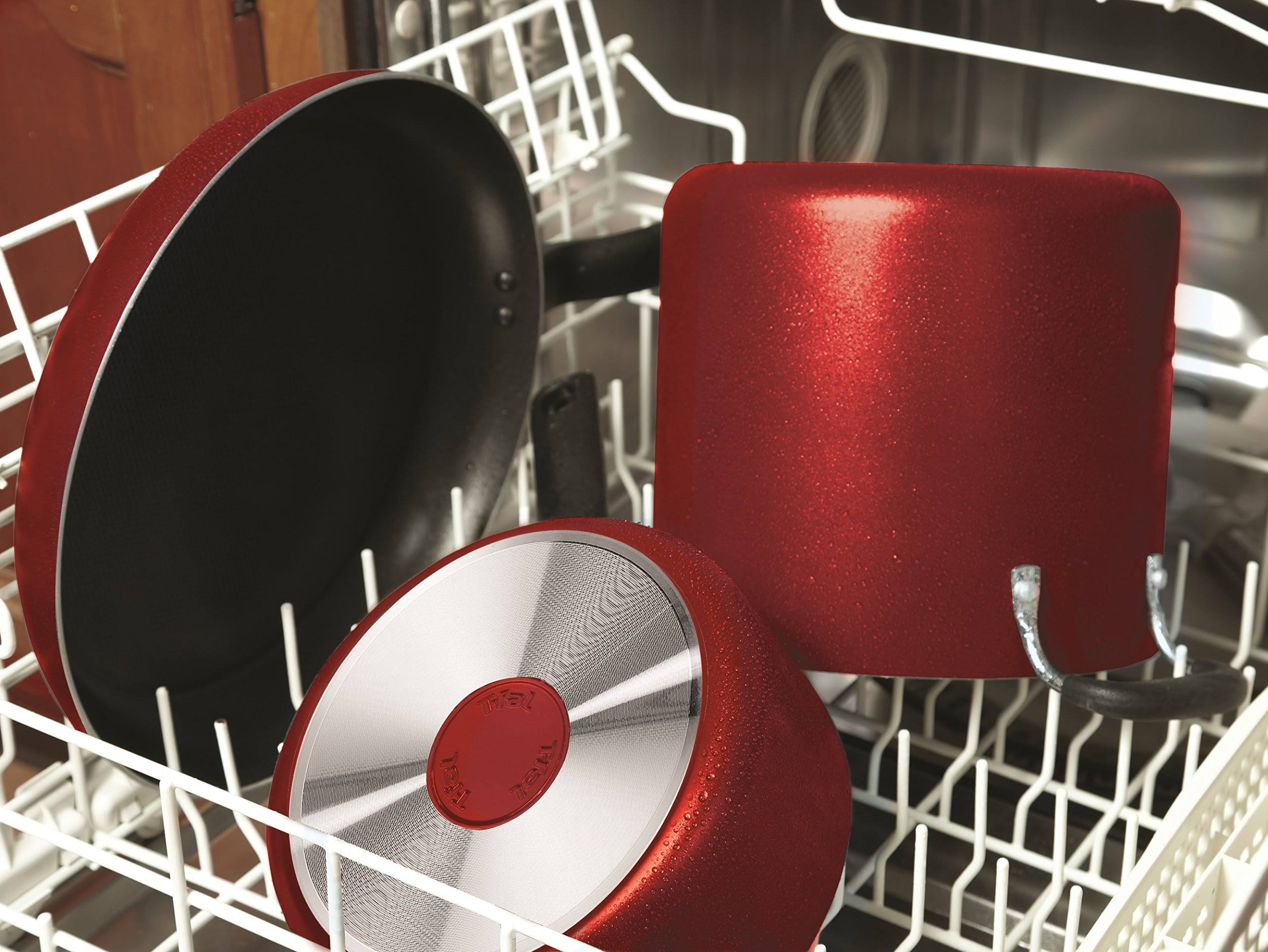 T-fal, Dishwasher Safe Cookware Set, 18 Piece, Red Initiatives Nonstick Inside