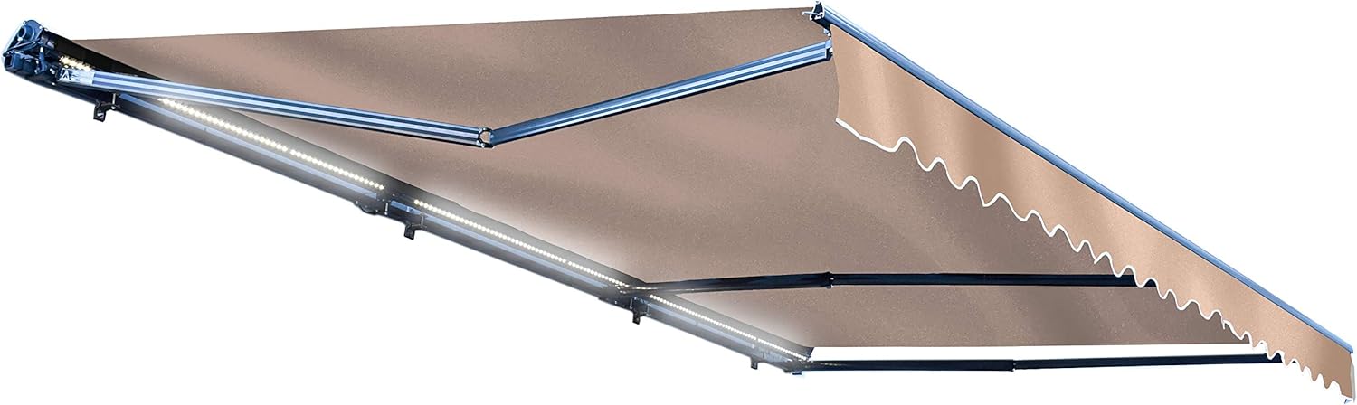 ALEKO Retractable 16x10 Feet Motorized LED Luxury Patio Awning - 100% Polyester Canopy, Cover, Sun Shade, Shelter for Yard, Deck, Balcony - UV Protection &ndash; Blue - AWCL16X10BLUE30