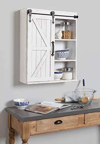 Kate and Laurel - Cates Wood Wall Storage Cabinet with Sliding Barn DOOR, Rustic White