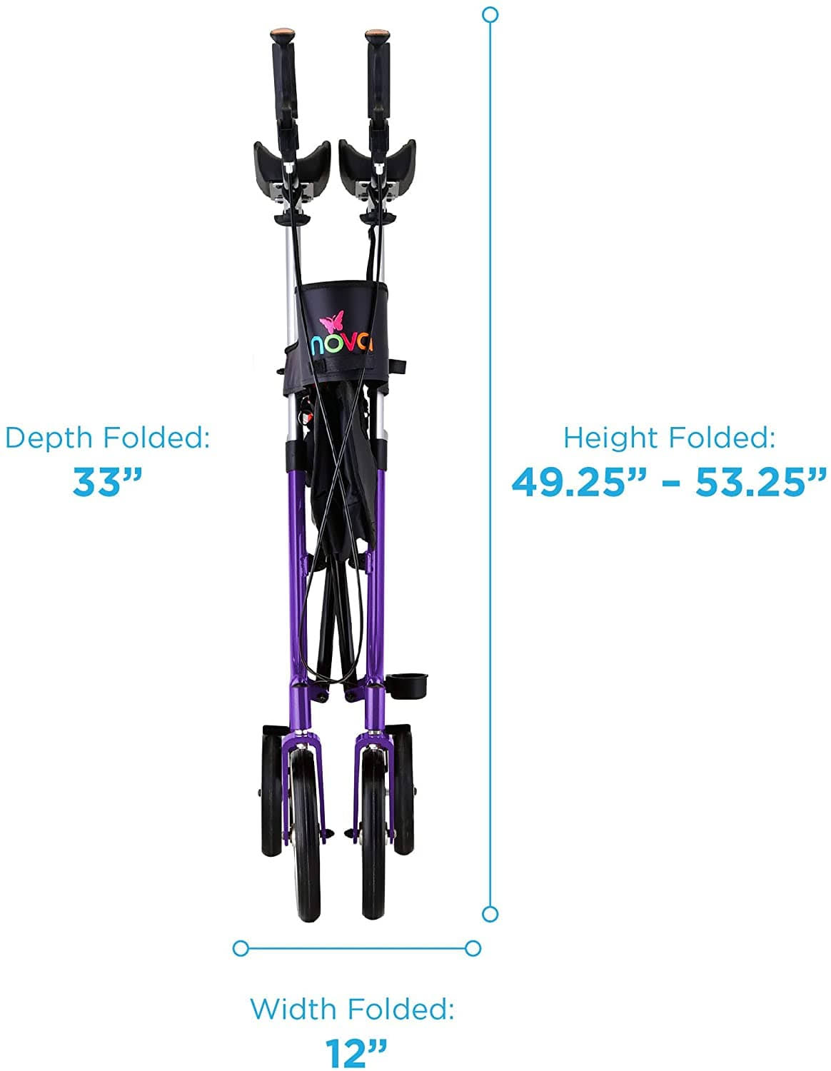 Nova Medical Phoenix Rise Up Rollator - Upright Rolling Walker - Purple