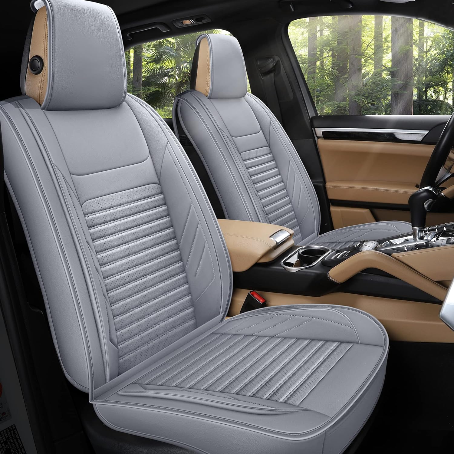 AOOG Leather Car Seat Covers, Leatherette Automotive Seat Covers for Cars SUV Pick-up Truck, Non-Slip Vehicle Car Seat Covers Universal Fit Set for Auto Interior Accessories, Front Pair, Black