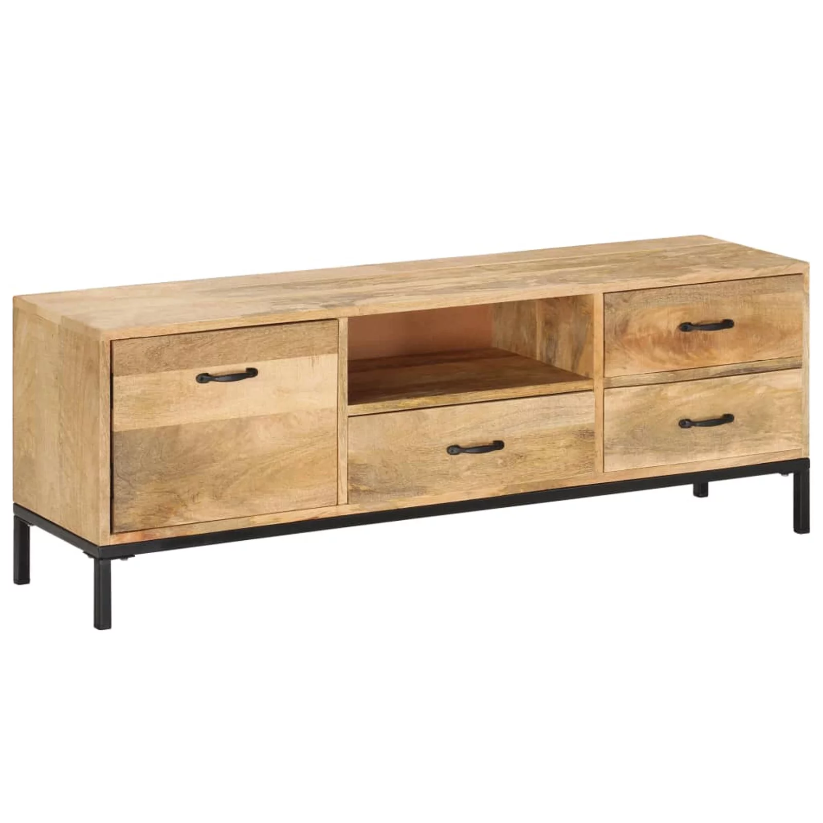 Anself TV Cabinet with Storage Drawers and Open Shelf Mango Wood Television Stand Sofa Couch End Side Table Iron Legs for Living Room Home Furniture 51.1 x 11.8 x 17.7 Inches (W x D x H)