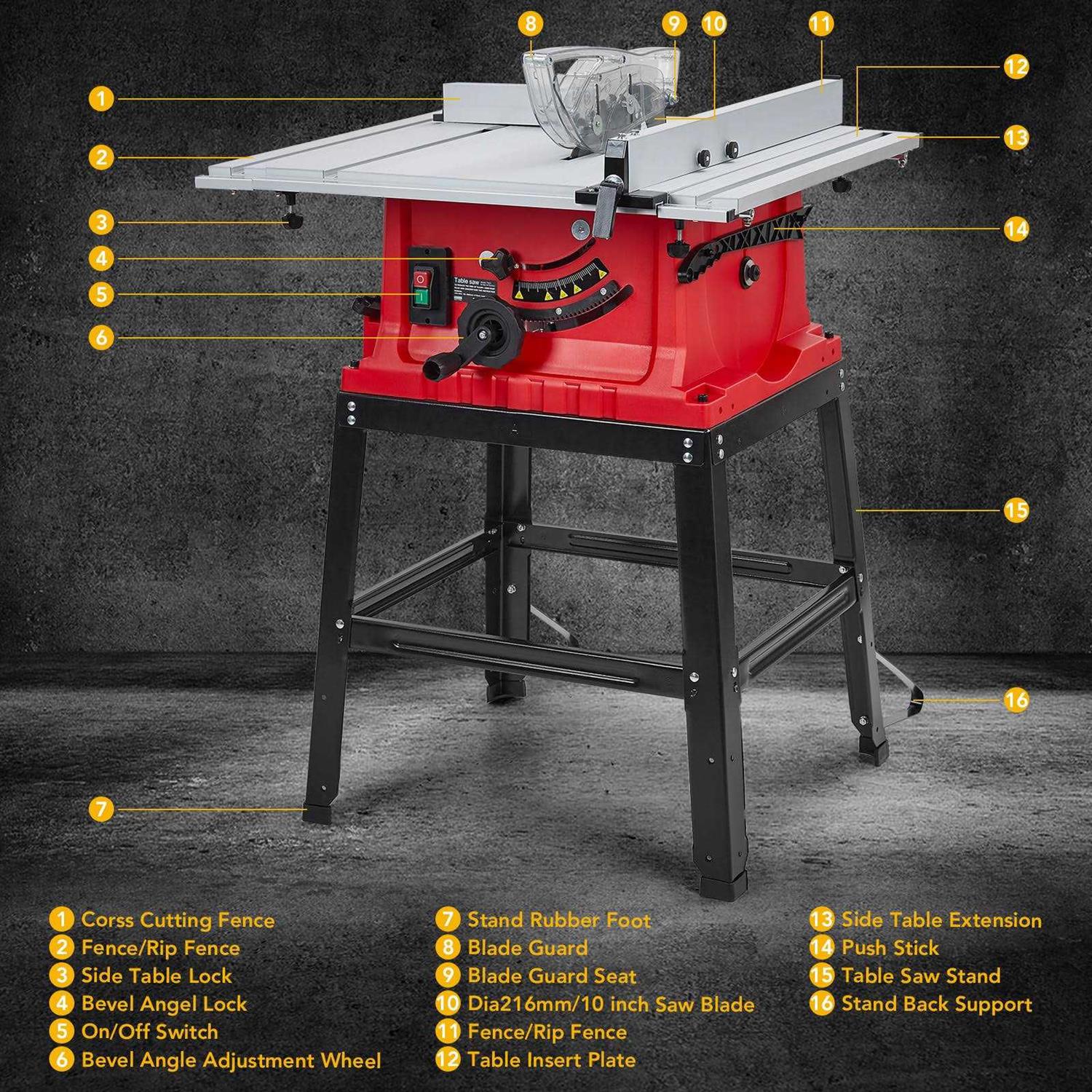 Table Saw 10 Inch 15A Multifunctional Jobside Table Saw with Stand &amp; Push Stick - Shop Hardware Tools Online Store