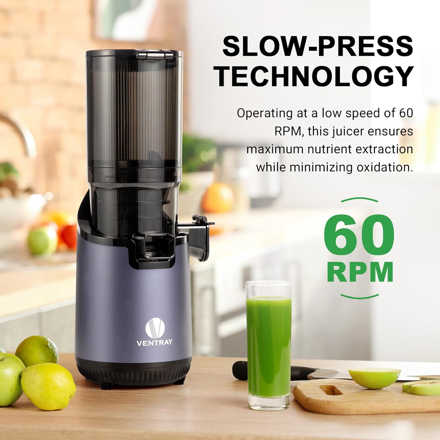 Ventray Slow Masticating Juicer Cold Press Juicer with 5.3" Extra Large 130mm Wide Feed Chute Electric Slow Juicer Machine Fit Whole Fruits Vegetables, High Juice Yield, Easy to Clean with Brush