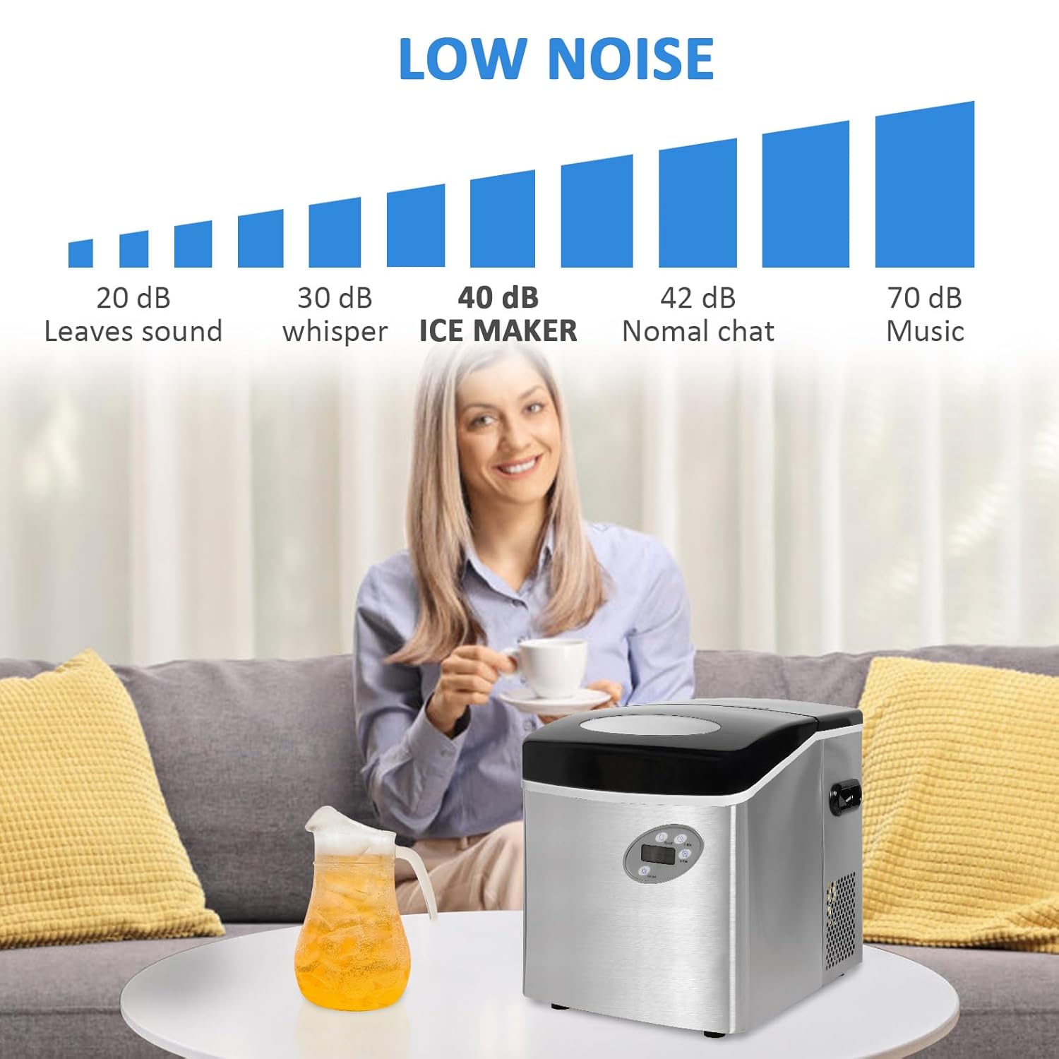 Portable Compact Countertop Automatic Ice Cube Maker Machine with Hand Scoop and Self Cleaning 48.5lbs in 24Hrs for Home Kitchen Office Bar Party