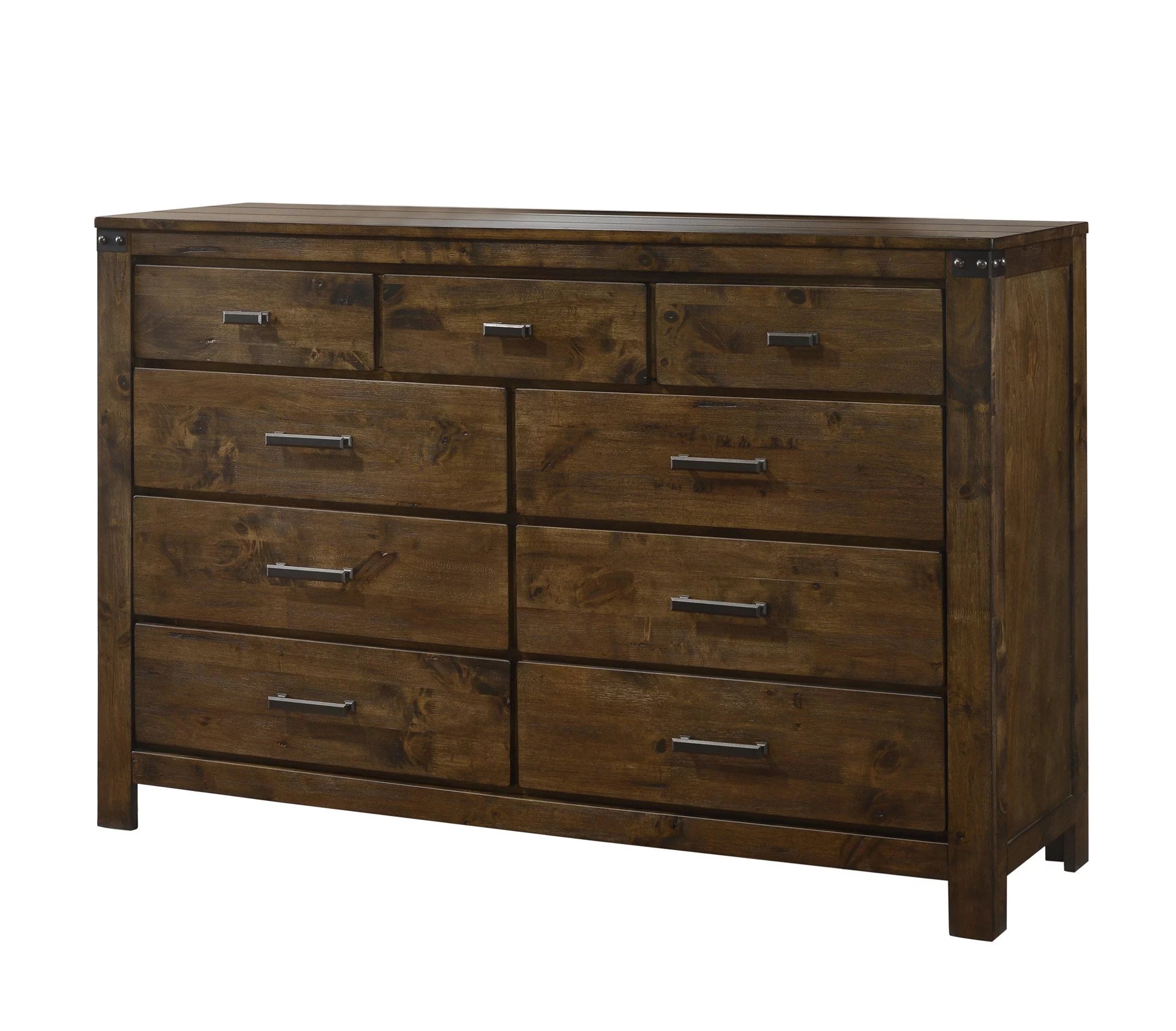 6pc Contemporary Rustic Finish Queen Size Bedroom Set Bed Dresser Mirror Nightstand Chest Wooden Home Furniture