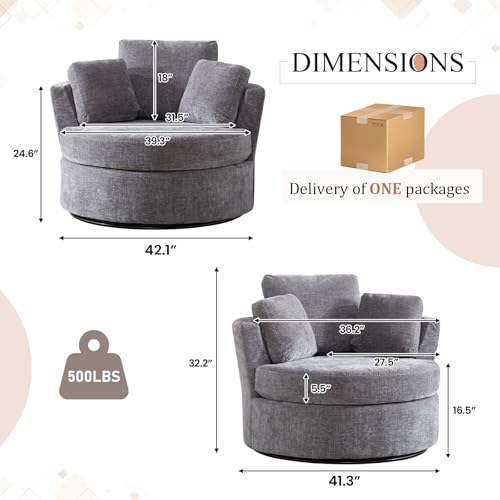Chair and A Half with Ottoman, 360° Swivel Accent Barrel Chair Modern Comfy Round Reading Sofa Swivel Chairs Circle Lounge Chair for Bedroom Living Room w/4 Pillow Lower Seating Heigh (White, Large)