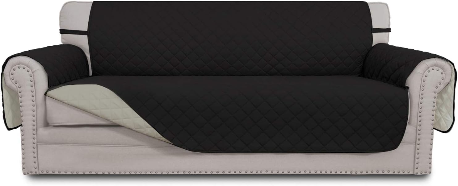 Easy-Going Sofa Slipcover Reversible Sofa Cover Water Resistant Couch Cover with Foam Sticks Elastic Straps Furniture Protector for Pets Kids Children Dog Cat (Sofa, Darkgray/Beige)