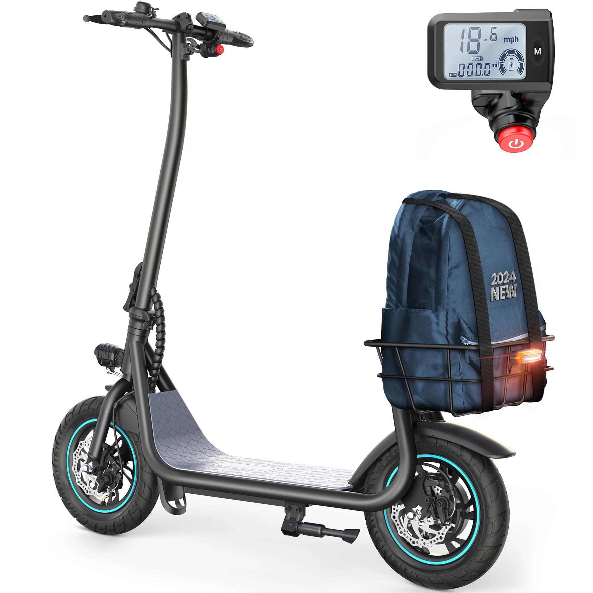 Kistp 550W Electric Scooter for Adults, 12 inch Commuter Electric Scooter with Basket and Wide Deck - up to 20 Miles 18.6MPH-Blue