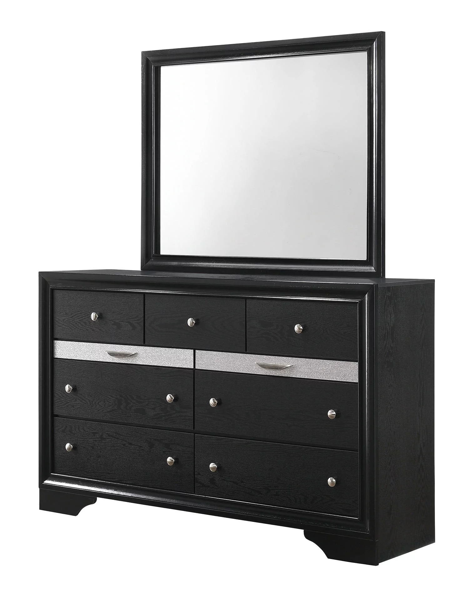 Contemporary 5pc King Size Storage Drwers Panel Bed Dresser Mirror Nighstand Set Black Wooden Home Bedroom Furniture