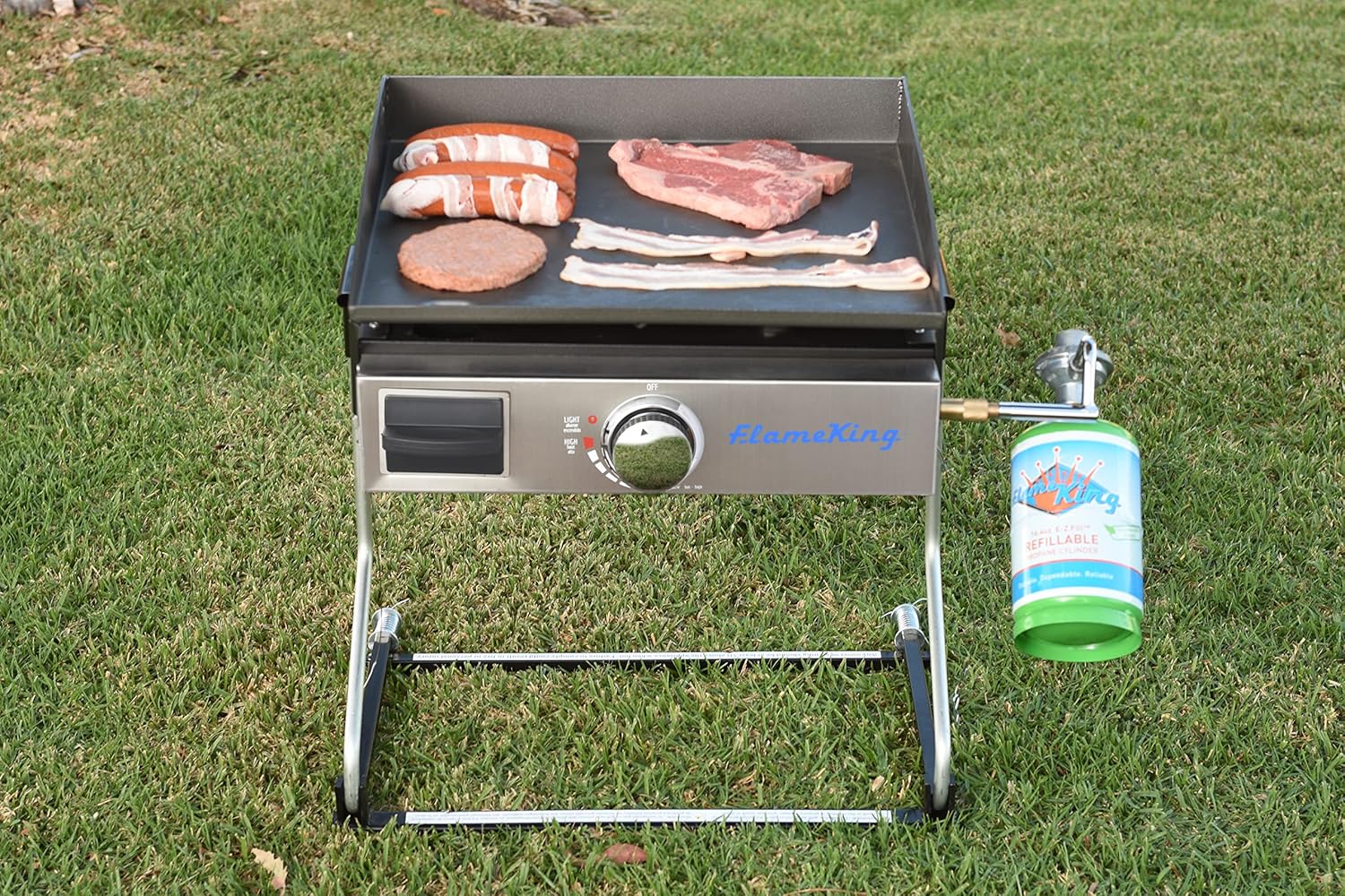 Flame King 17-inch Flat Top Griddle for Outdoor BBQ Grill, Portable Propane Gas Griddle for Camping and Tailgating, w/ Mounting Bracket