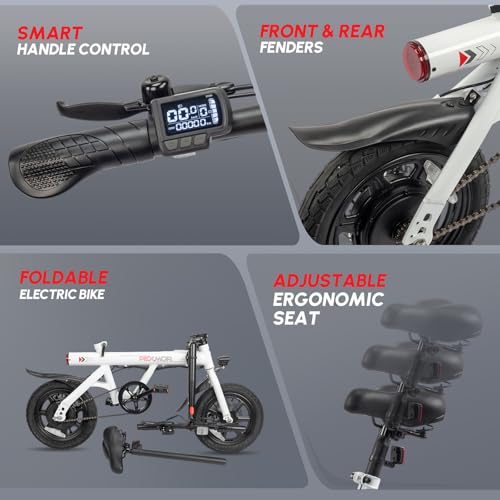 PEXMOR Electric Bike for Adults, 350W Motor (Peak 500W) Ebike 36V 6AH Battery, 14" Folding Commuter City Electric Bicycle for Adults/Teens, Complies to UL2849