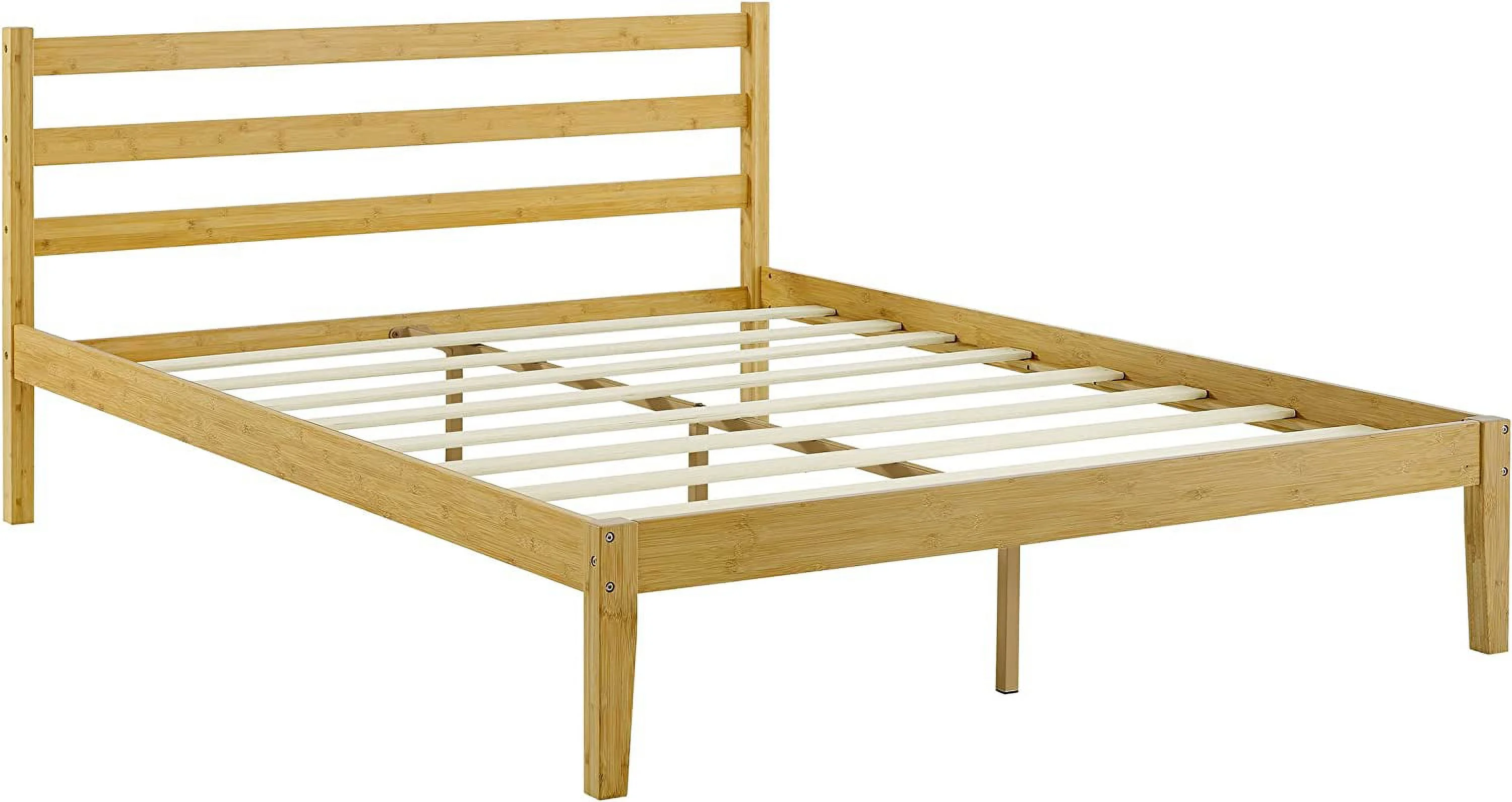 Classic Bamboo Queen Platform Bed Frame With Headboard For Bedroom, Strong Wood Slat Support, No Box Spring Needed, Easy Assembly, Natural (Queen)