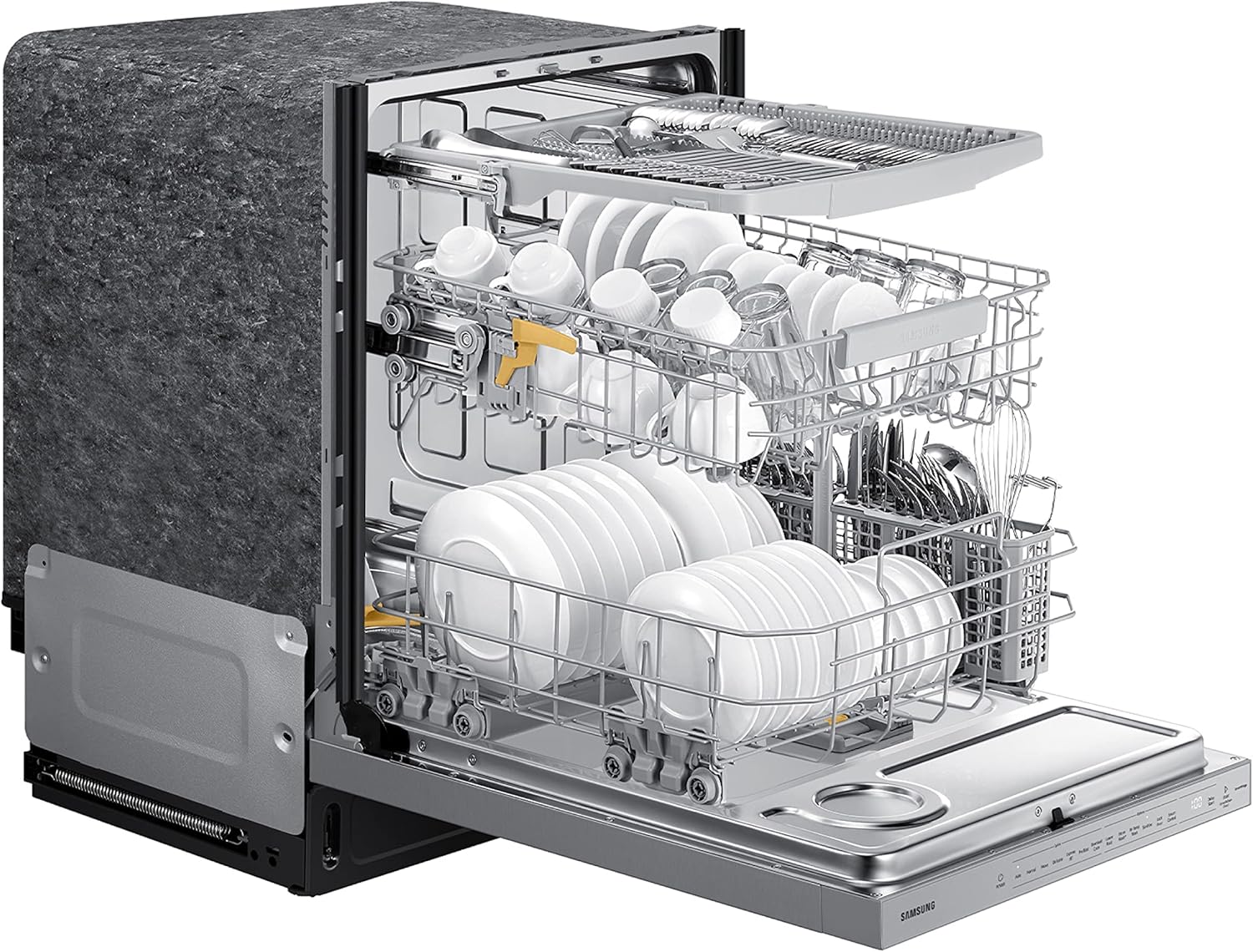 SAMSUNG Smart 44dBA Dishwasher w/ StormWash+, AutoRelease Door, Quiet Operation, 3 Dish Racks, Pre Blast Cycle, Energy Star Certified, DW80B6060US/AA, Fingerprint Resistant Stainless Steel