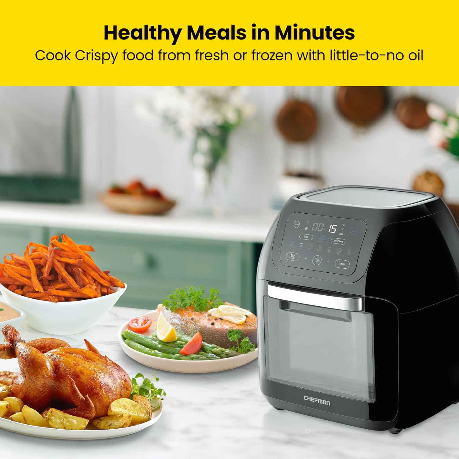 CHEFMAN Multifunctional Digital Air Fryer+ Rotisserie, Dehydrator & TurboFry Touch 8 Quart Air Fryer w/XL Viewing Window & Advanced Digital Display