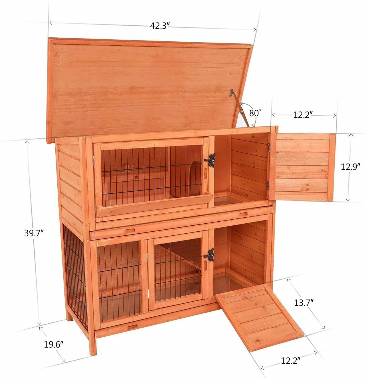 Pirecart 42.3" Wooden Rabbit Hutch, Backyard Bunny Cage W/ Removable Tray - Curated Treasures Market