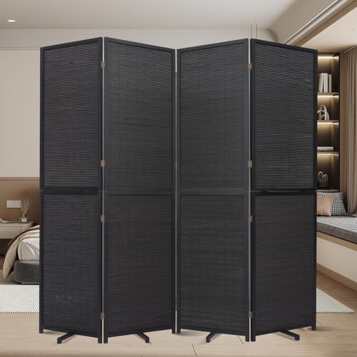 Bamboo Room Divider Folding Privacy Screens, Wall Divider for Room Separation, Portable Room Partitions and Dividers, 5.6FT Bamboo Mesh Woven Room Divider Panel (Brown, 4 Panel)