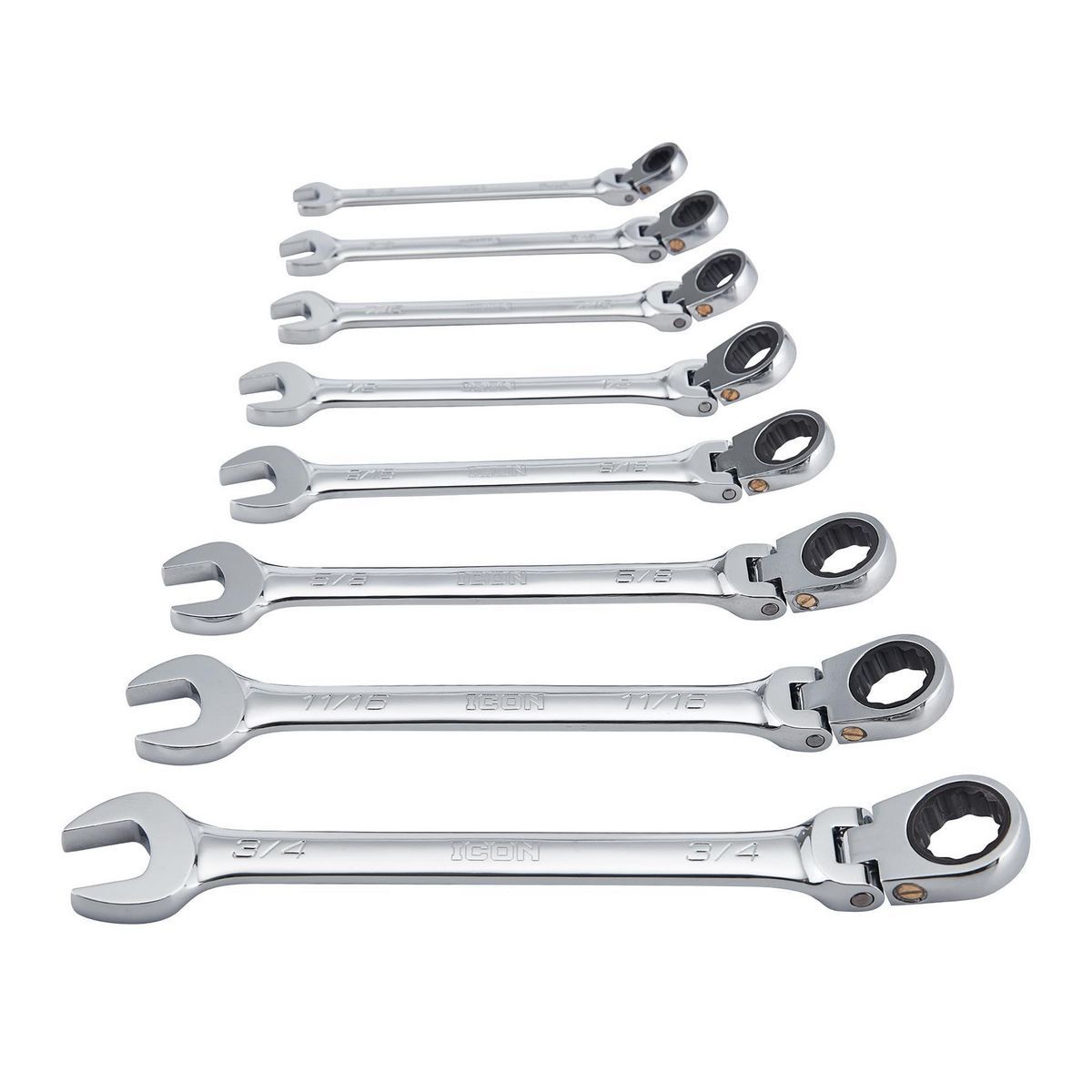 ICON Professional Flex-Head SAE Ratcheting Combination Wrench, 8-Piece