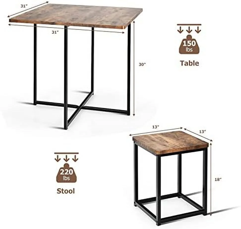 xrboomlife 5 Piece Dining Table Set  Dining Set for 4 with Square Stools  Small Kitchen Table Set with Metal Frame  Compact Design for Small Space  Home Kitchen  Pub Apartment