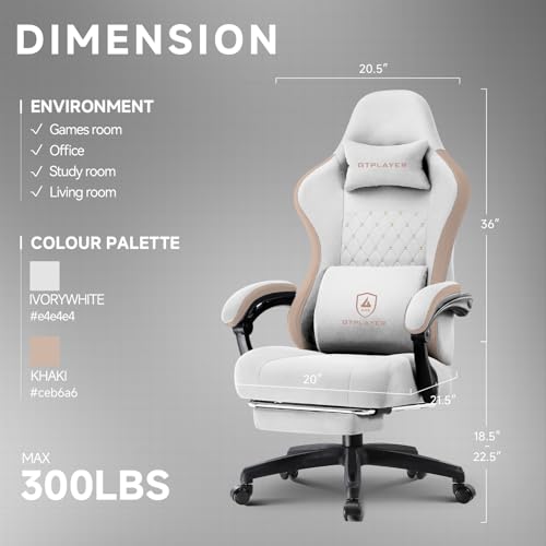 GTPLAYER Office Chair, Gaming Computer Desk Fabric Chair with Footrest, High Back Ergonomic Office Chair with Pocket Spring Lumbar Support and Linkage Armrests Adjustable Height Swivel for Home Task