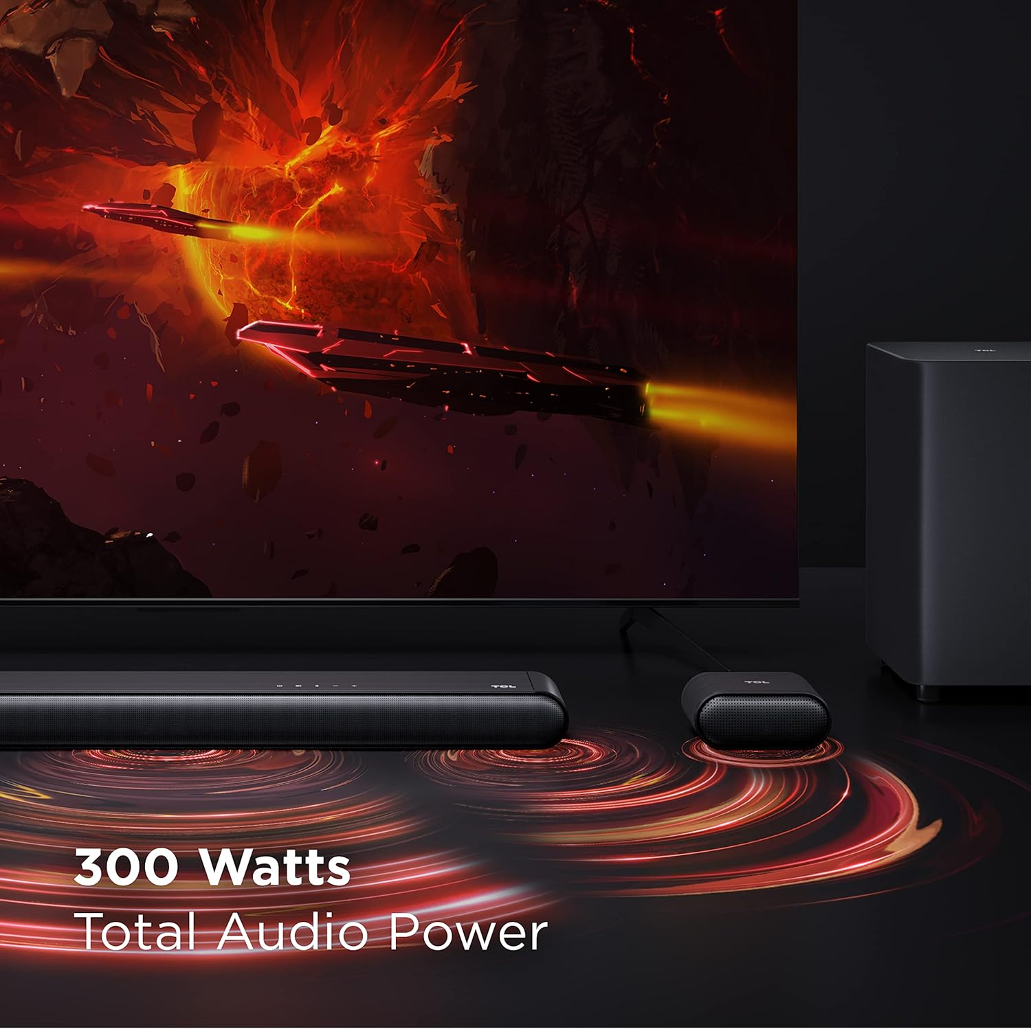 TCL 5.1ch Sound Bar with Wireless Subwoofer (S4510, 2023 - Model), Built-in Center Channel, 2 Rear Surround Sound Speakers, Dolby Audio, DTS Virtual:X, Bluetooth, Wall Mount / HDMI cable included