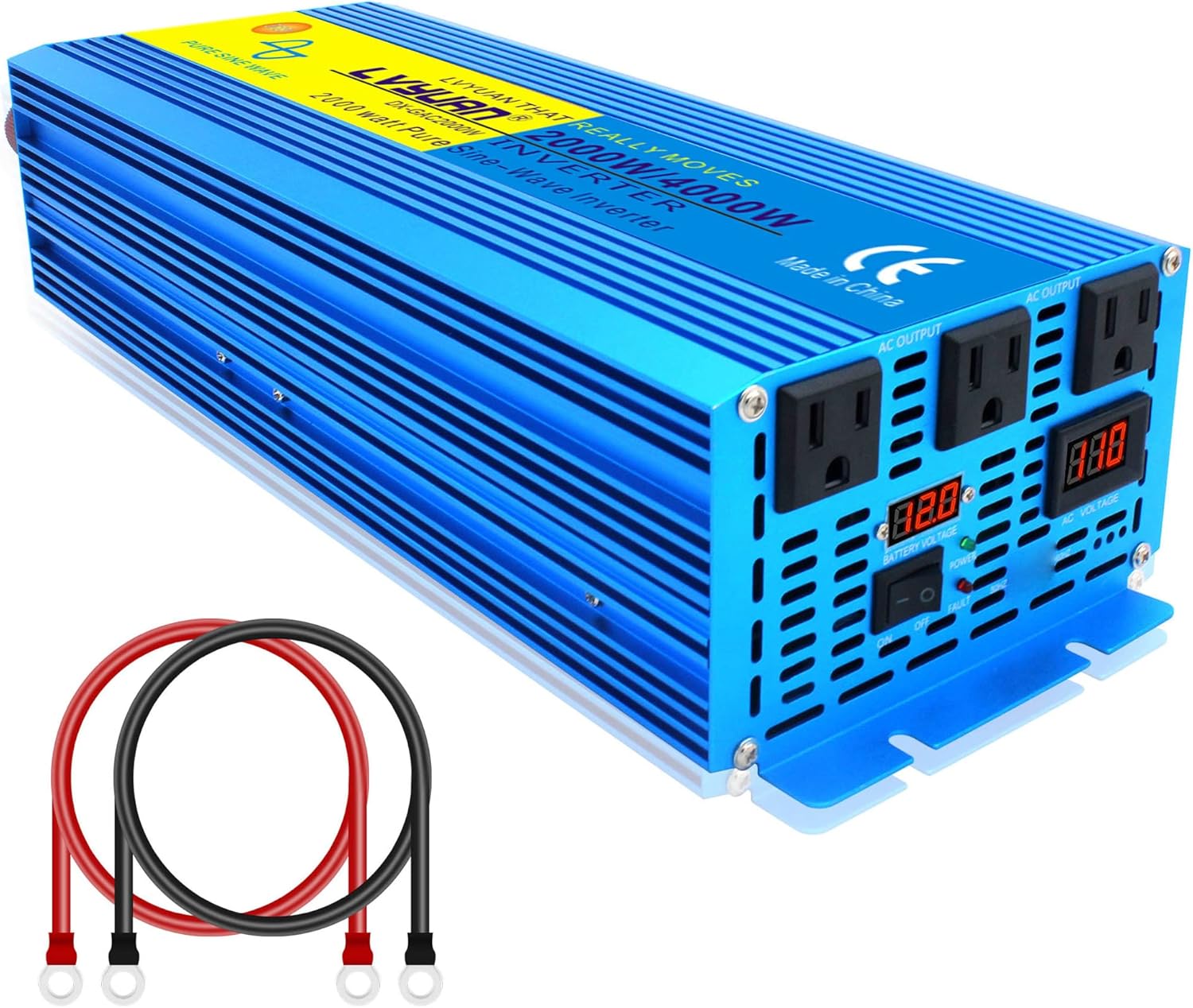 Cantonape Pure Sine Wave Inverter 4000W Power Inverter 24V to 110V DC to AC with LED Display Remote Controller for Truck RV Home Solar System