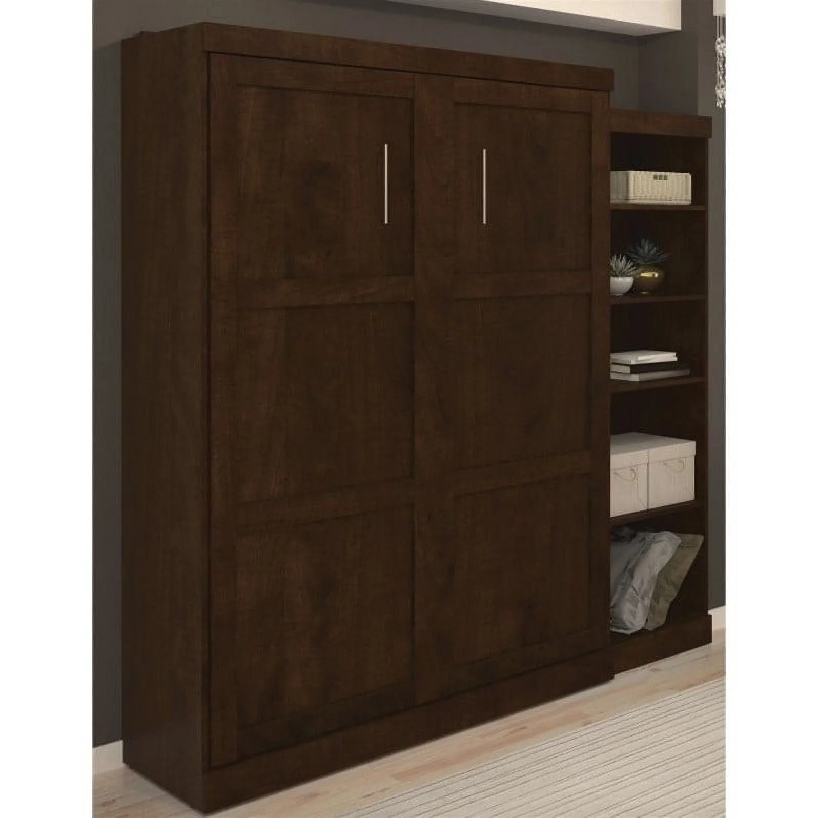 Atlin Designs 90" Queen Wall Bed with Storage in Chocolate