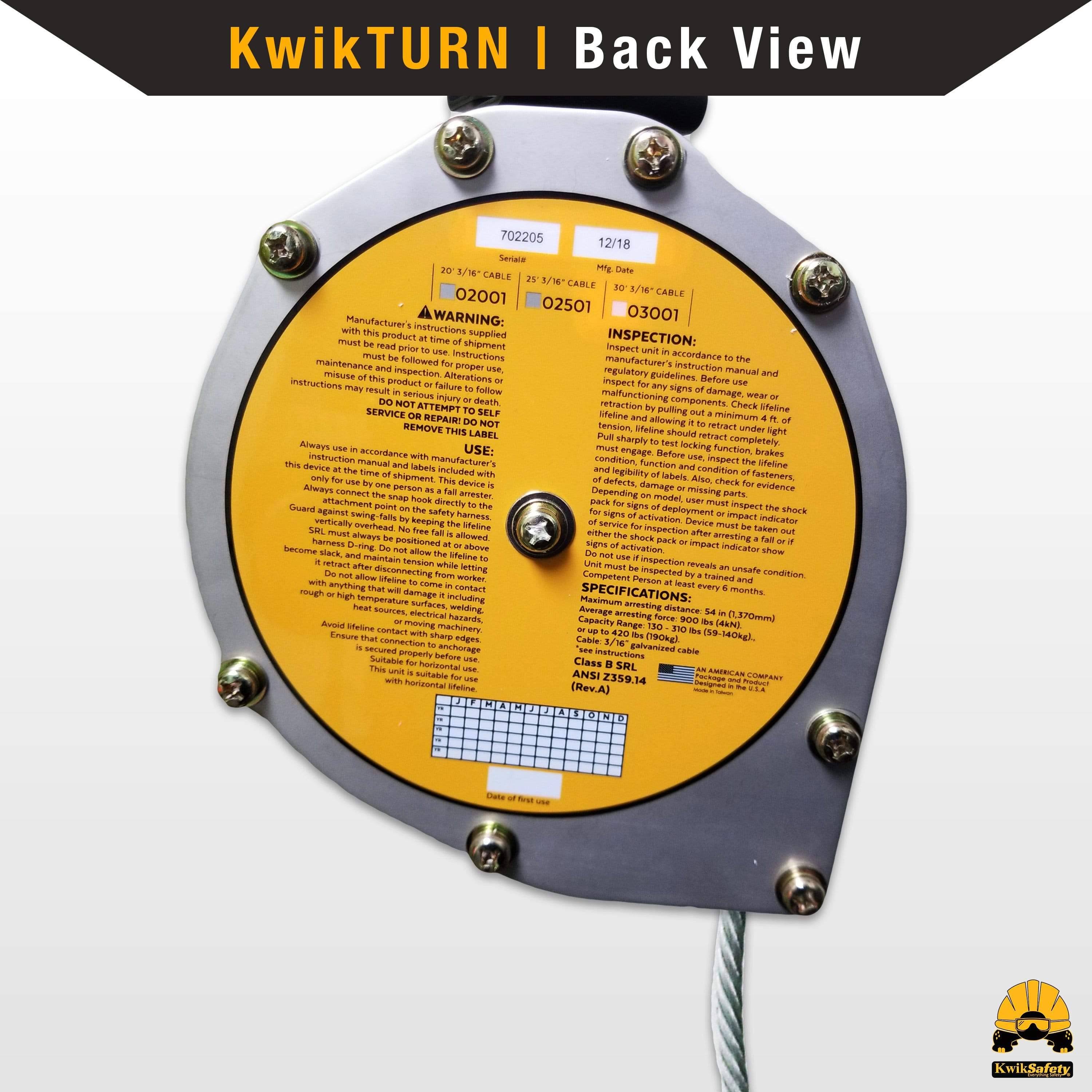 KwikSafety 20’ Cobra Self Retracting Lifeline ANSI Class B Cable SRL