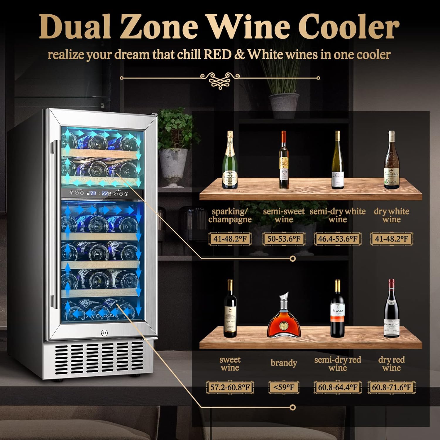 AAOBOSI 15 Inch Wine Cooler, 28 Bottle Dual Zone Wine Refrigerator & Wine Chiller Electric