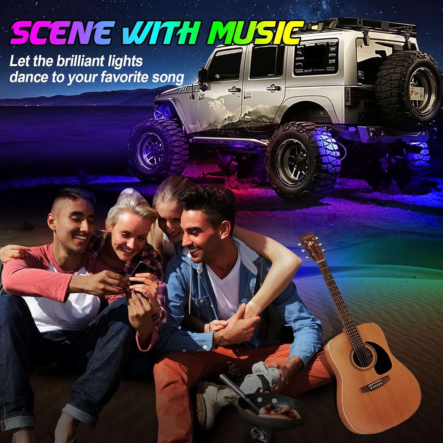 AMONLY RGBW Led Rock Lights Kit, Multicolor Underglow Waterproof Neon Lights With APP Control Timing Function Flashing Music Mode Exterior Light Compatible with Jeep Off Road Car Truck ATV UTV, 4 Pods