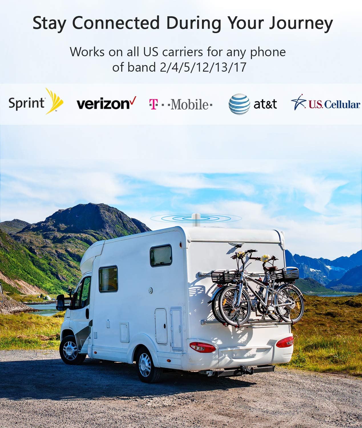 5 Band Cell Phone Signal Booster GSM 3G 4G 5G LTE Signal Repeater Cellular Amplifier for RV, Motorhome,Truck, Small Cabin Vehicle - Supports All US Carriers on Band 2/4/5/12/13/17