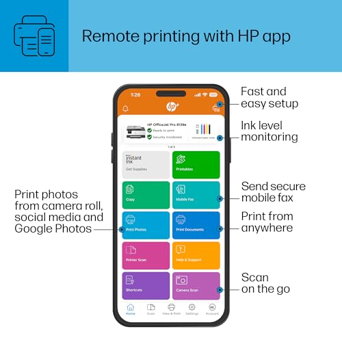 HP OfficeJet Pro 8139e Wireless All-in-One Color Inkjet Printer, Print, scan, Copy, fax, ADF, Duplex Printing Best-for-Home Office, 1 Year Instant Ink Trial Included