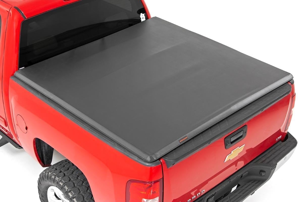Rough Country Soft Tri-Fold Truck Bed Cover, Truck Tonneau Covers for Chevy Silverado 1500 / GMC Sierra 1500 (2007-2013) - 6'7 Weather-Resistant Truck Bed Cover, Soft Tri-Fold Tonneau Cover - 41207650