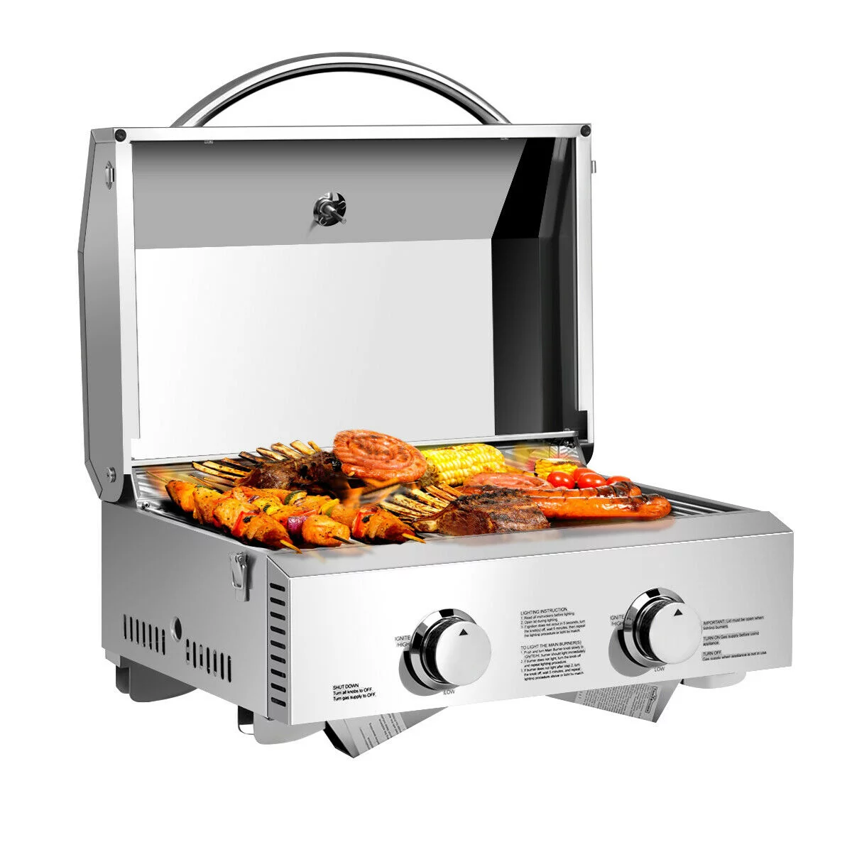 Gymax 2 Burner Portable BBQ Table Top Propane Gas Grill Stainless Steel