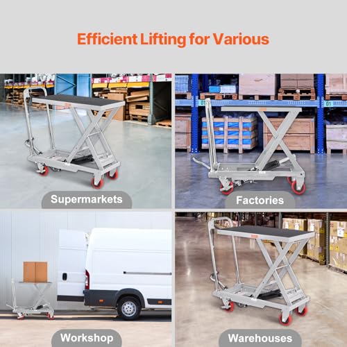 VEVOR Electric Lift Table, 330 lbs Capacity Single Scissor Lift Table, 8-28 in Height Adjustable Lifting Platform, Coffee Table Lift with 4 Wheels, for Material Handling and Transportation, Black