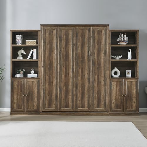 Queen Size Murphy Bed Wall Bed with a Storage Shelf, Space-Saving Wall Bed for Multipurpose Guest Room or Home Office - Gray