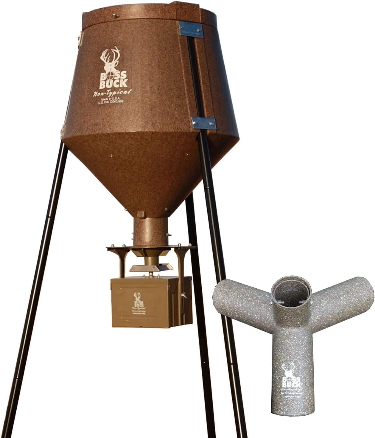 Boss Buck 200 Pounds Heavy Duty 2 Step Deer Feeder Drum with Protein 3 Feed Tube, Spinner, Auto Feed System for Outdoor, Wildlife and Deer Hunting