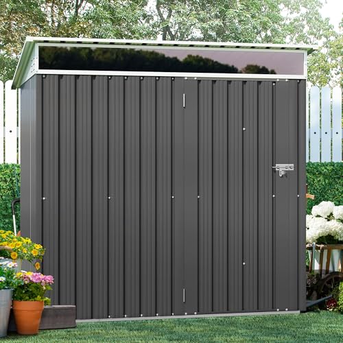 Shintenchi 5x3 FT Outdoor Storage Shed with Window, Outdoor Waterproof Storage Shed Metal Garden Shed with Lockable Single Door,Weather Resistant Tool Storage House Shed for Garden,Backyard,Slate Gray