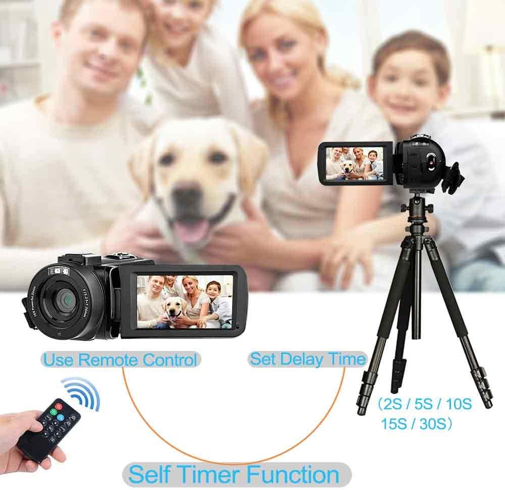 Video Camera Camcorder, Digital YouTube Vlogging Camera FHD 1080P 30FPS 24MP 16X Digital Zoom 3 Inch Touch Screen Video Recorder with Remote Control and Tripod, 2 Batteries Pack of 2