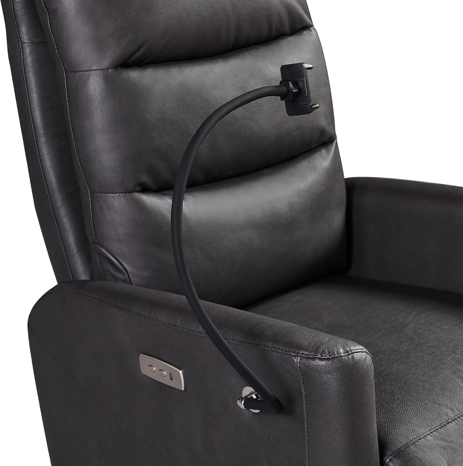 Zero Gravity USB Port and Phone Holder for Adults, Theater Seating Single Sofa for Small Space, Adjustable Lazy Boy Lounge, Easy Control, 3 Position (Grey), Leather Power Recliner Chair