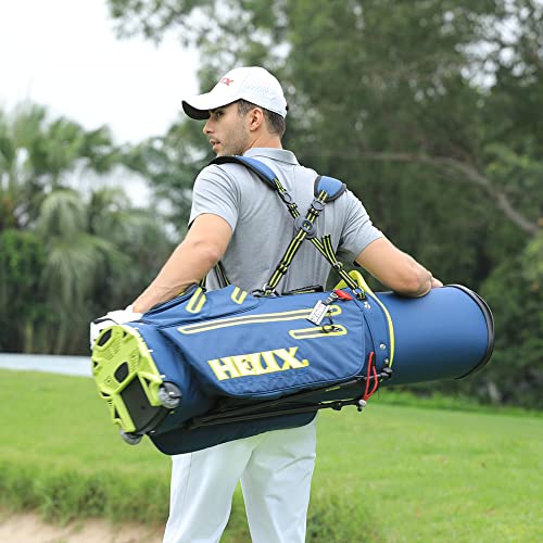 Helix Golf Stand Bag Retractable, 6 Way Dividers with Backstrap Shoulder Carry Golf Bag, Golf Bag Stand with Wheel for Traveling