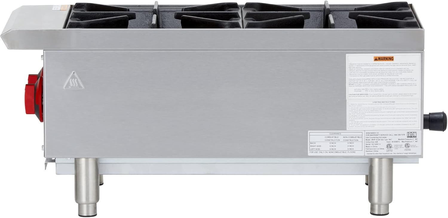 IRHP-12-2B 12" Two Burner Countertop Commercial Gas Hot Plate, Stainless Steel, 50,000 BTU, ETL Listed