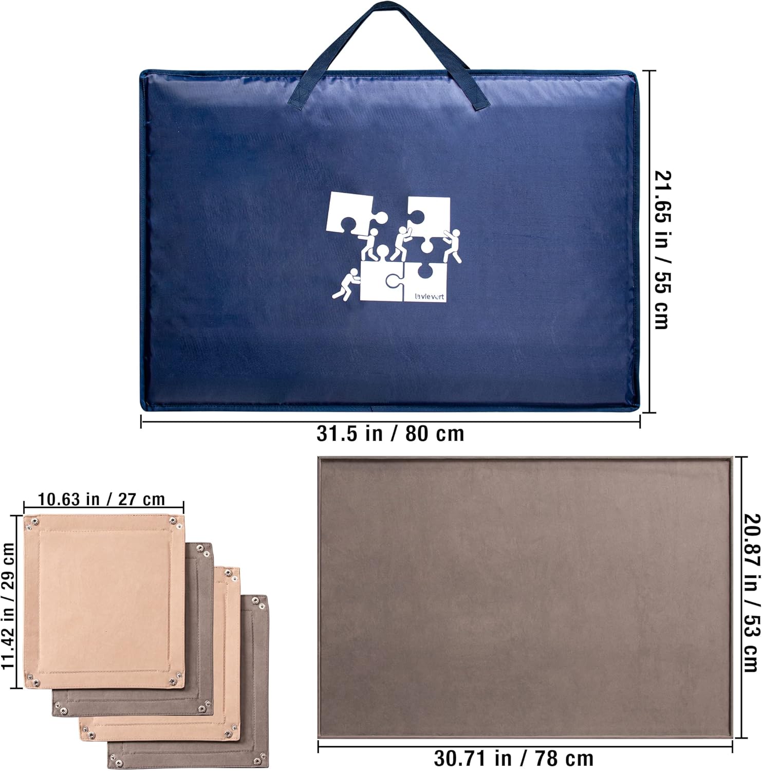 Lavievert Jigsaw Puzzle Case Portable Puzzle Storage Puzzle Board with Six Sorting Trays for Up to 1,500 Pieces - Blue
