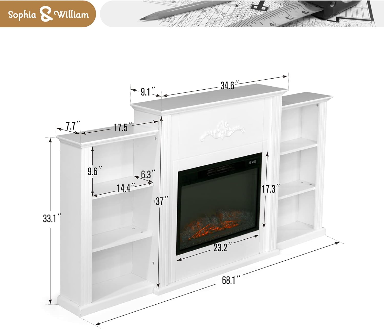 Sophia & William Farmhouse Electric Fireplace TV Stand for TV's Up to 65, Accent Decorative Barn Door Storage Cabinet Chest with 23 Insert Fireplace for Living Room Bedroom Home Office, Burlywood