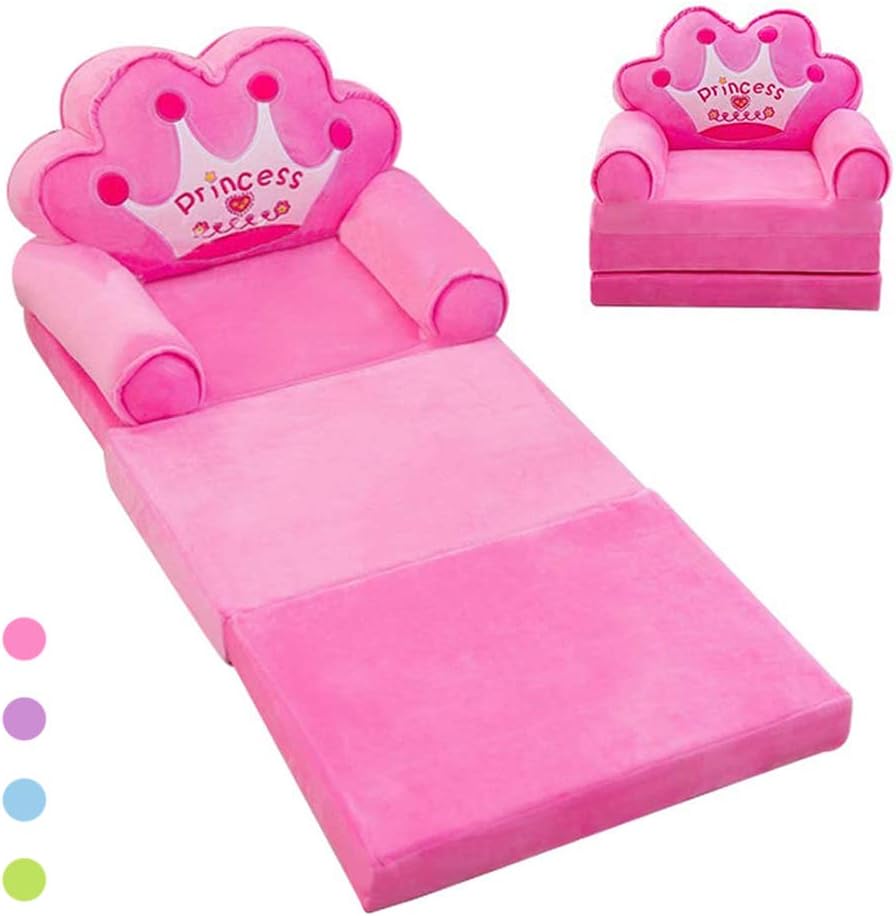 Plush Foldable Kids Sofa Backrest Armchair, 2 in 1 Foldable Children Sofa Cute Cartoon Lazy Sofa Children's Flip Open Sofa Bed for Living Room Bedroom (3 fold - Pink)